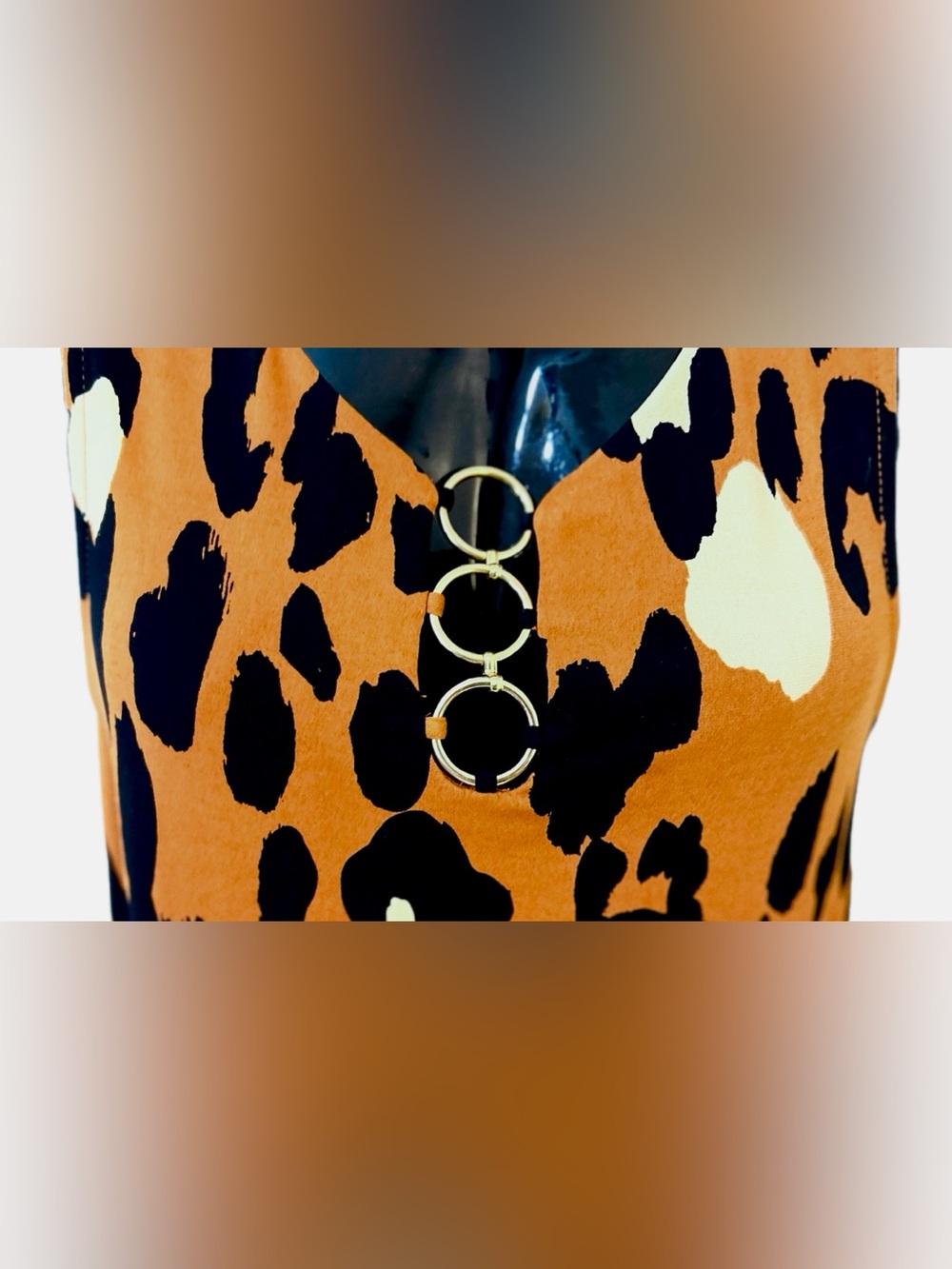 MSK Orange, Black & Cream Animal Print Sleeveless Top with Ring Detail - Picture 8 of 14